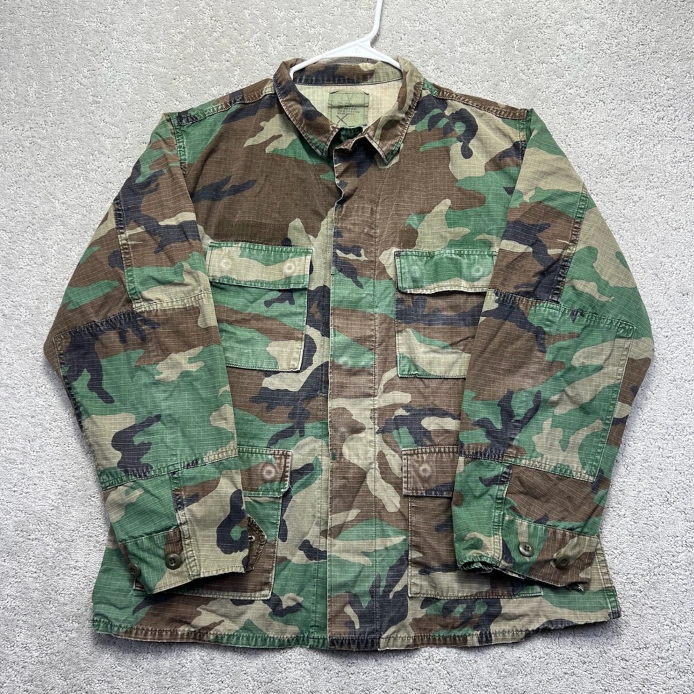 VINTAGE 90s Field Shirt Jacket Mens Large Regular Woodland Camo BDU Military
